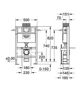 Pack WC suspendu hauteur réduite Grohe