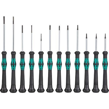 Kit tournevis WERA micro Electronicien Kraftform 12 pcs plat,cruciforme,clé Allen