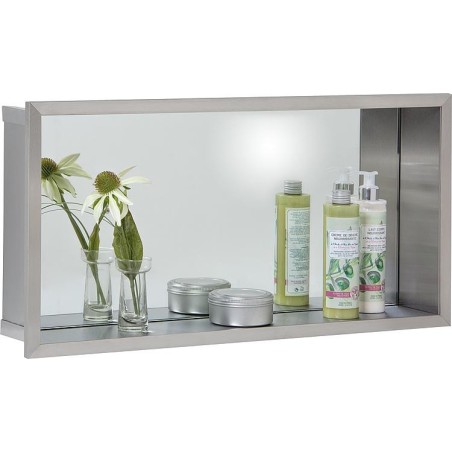 Niche à encastrer en inox,avec panneau arrière miroir,ouverte