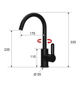 Mitigeur de vasque Enzan Nero noir mat saillie 175mm