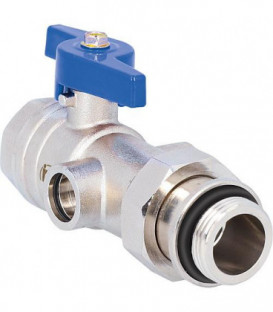 Robinet a boisseau spherique droit,laiton DN20 poignee pap bleu prise pr thermometre