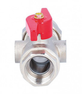 Robinet a boisseau spherique droit laiton DN25 poignee pap bleu prise pr thermometre