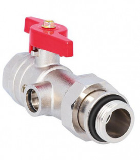 Robinet a boisseau spherique droit laiton DN32 poignee pap rouge prise pr thermometre