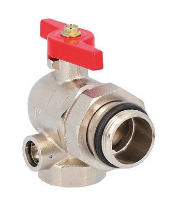 Robinet a boisseau spherique equerre laiton DN32 poig pap rouge prise pr thermometre Robinet a boisseau spherique equerre laiton DN32 poig pap rouge prise pr thermometre