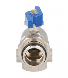 Robinet a boisseau spherique equerre laiton DN32 poig pap rouge prise pr thermometre