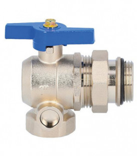 Robinet a boisseau spherique equerre laiton DN20 poignee pap bleu prise pour thermometre