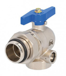 Robinet a boisseau spherique equerre laiton DN20 poignee pap bleu prise pour thermometre