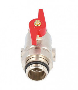 Robinet a boisseau spherique equerre laiton DN20 poignee pap rouge prise pr thermometre