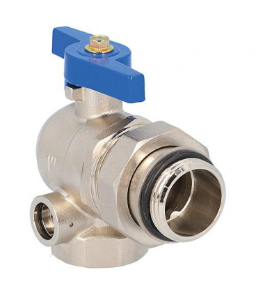 Robinet a boisseau spherique equerre laiton DN25 poignee pap bleu prise pr thermometre Robinet a boisseau spherique equerre laiton DN25 poignee pap bleu prise pr thermometre