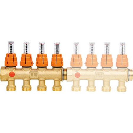Repartiteur de chauffage laiton 5 circuits avec debitmetre DN25  extensible