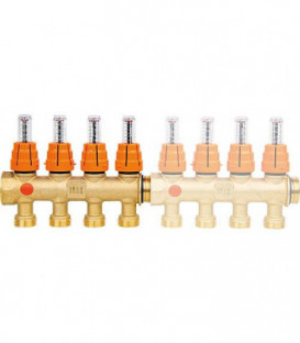 Repartiteur de chauffage laiton 3 circuits avec debitmetre DN25 1 extensible