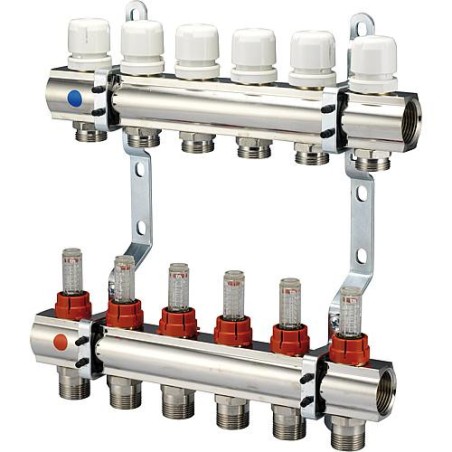 Repartiteur de chauffage EVENES Type M6 2 DN25 1 laiton 2 circuits avec debitmetre