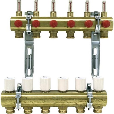Repartiteur de circuit de chauffage 1" laiton debit 0,5 l/min pour 7 groupes 3/4" eurocone