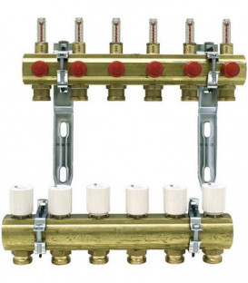 Repartiteur de circuit de chauffage 1" laiton debit 0,5l/min pour 2 groupes 3/4" eurocones"