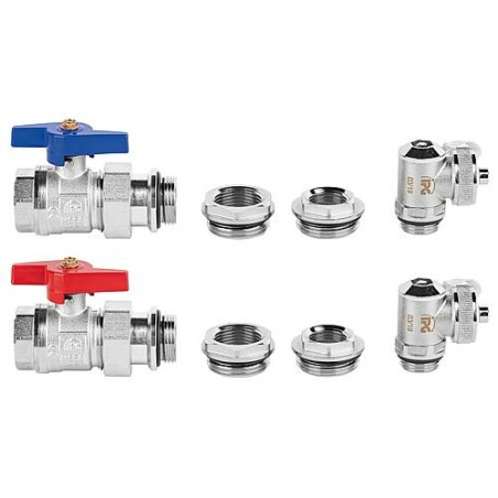 Robinetterie de raccordement horizontal pour collecteur autoétanche type H-E 1" avec vidange - lg 140 mm