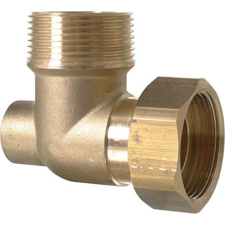 Raccord à visser en angle écrou chapeau 1 1/4" x filetage mâle 1 1/4" avec filetage femelle 1/2" en angle