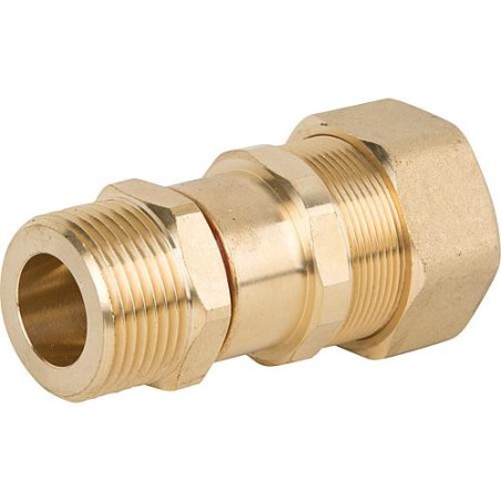 Raccord a vis pour tuyau spiralé DN25x1 1/4" joint plat male, laiton joint HT graphite