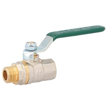 Robinet spherique laiton ASTER male/fem 1" certifie DVGW avec levier en acier vert