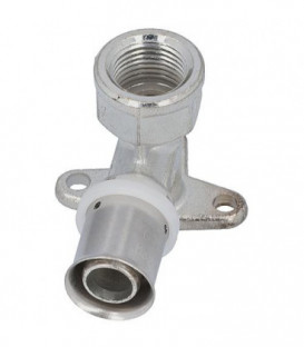 Raccord a sertir pour tube multicouche, coude mural court, fem., etame, 16x2-1/2", h:52mm
