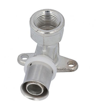 Raccord a sertir pour tube multicouche, coude mural court, fem., etame, 16x2-1/2", h:52mm