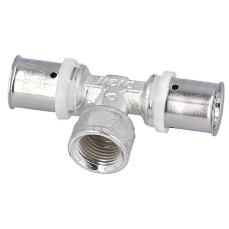 Raccord a sertir pour tube multicouche, piece T femelle, etame, 20x2 - 3/4" - 20x2mm