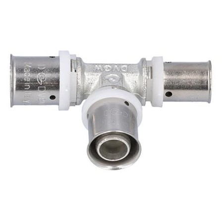 Raccord a sertir pour tube multicouche, piece T reduite, etame, 32x3 - 32x3 - 26x3mm