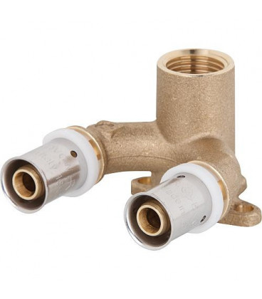 Raccord a presser contour TH multicouche, coude mural double 16x2mm x 1/2"x 16x2 mm