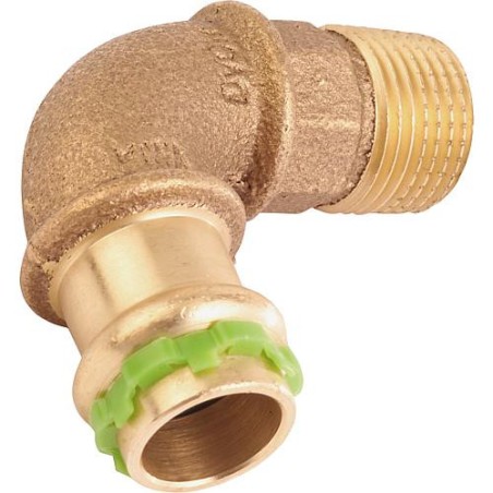 Raccord a sertir en bronze contour V, coude a visser, 90°, male, VC4001G, 16mm x 1/2"