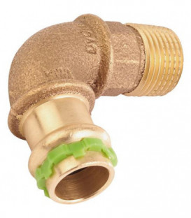 Raccord a sertir bronze contour V, coude a visser, 90°, male, VC4001G. 14mm x 1/2"