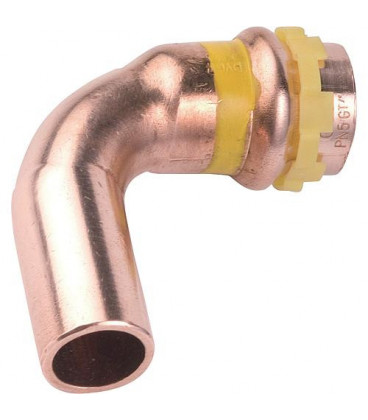 Raccord à sertir en cuivre gaz coude 90° fem/mâle, diam. 28 mm PG 5001 Gaz, contour V