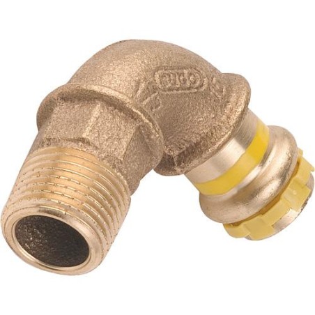 Raccord a sertir bronze gaz Coude a visser 90° avec filet male 15x1/2 PG 4001G Gaz contourV