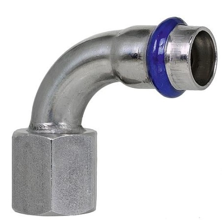 Raccord a sertir inox contour V, coude de transition 90° femelle, 28mm x DN25 (1")