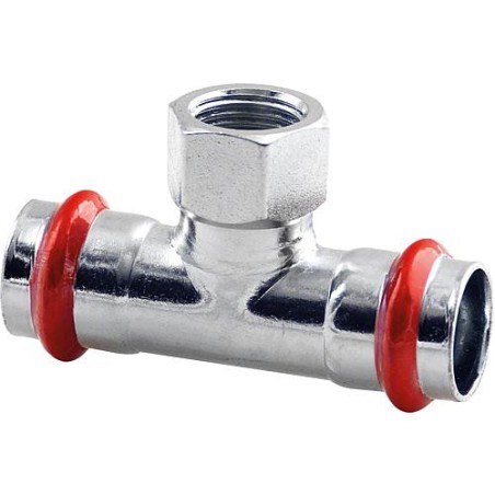 Acier C Contour V Raccord A sertir T de transition avec sortie femelle 28 mm X DN 15 (1/2") x 28 mm