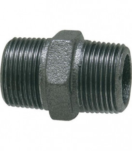 Raccord en fonte malleable, noir 6 pans. Double nipple 1" (male/male) Type 280, filet a droite