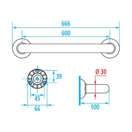 Barre droite 600 mm