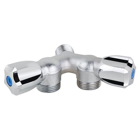 Robinet double machine a laver Y chromé, sable, 3/4"x1/2"x3/4" male 2 pompes avec antiretour