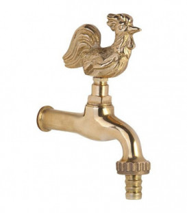 Robinet arrosage `Coq` en laiton sans rosace, raccord flexible racord mural 1/2"