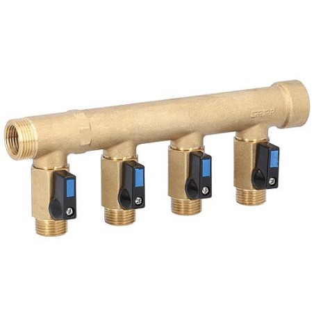 Répartiteur 4 circuits mal/fem DN20 (3/4") avec robinet male DN15 (1/2")