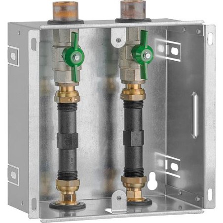 Boite encastrable compteur d'eau DN20(3/4"), 2 robinets spheriques adapteur 110mm, sans couvercle
