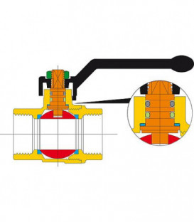 robinet laiton ASTER ACS f/f 1 1/2" avec levier alu, rouge