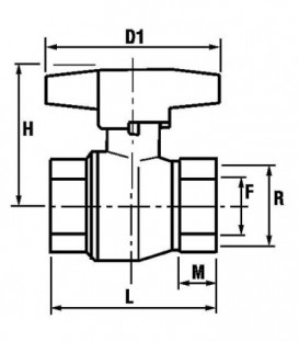 Vanne a boisseau spherique PN 20 passage integral, poignee papillon DN25 1" femelle femelle