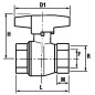 Vanne a boisseau spherique laiton PN20 passage integral, poignee papillon DN20 3/4" femelle femelle