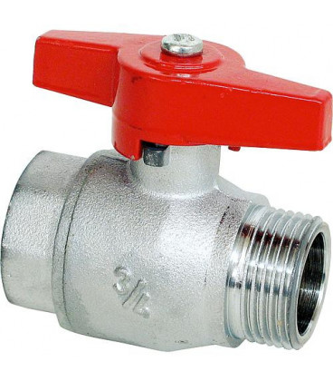 Vanne a boisseau spherique laiton PN20 passage intégral, poignée papillon DN15 1/2" femelle/male