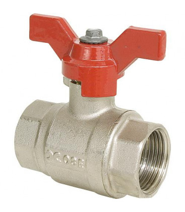 Vanne a boisseau sph ac poignee papillon fem/fem 3/8" PN40 Laiton nickele, ACS