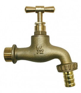 Robinet d'arrosage laiton avec raccord cannelé 1/2" - 3/4" M