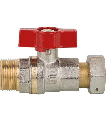 Robinet a boisseau sphérique laiton Aster ACS, 1/2" male x 3/4" ecrou tourna avec levier alu