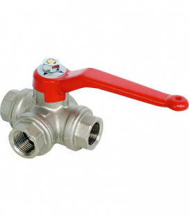 Vanne a boisseau spherique 3 voies, R1 1/4", percage en L fem/fem/fem avec levier, ACS