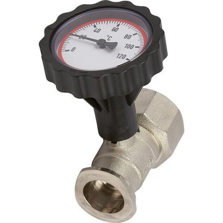 VL-robinet bois- sphe- bride de pompe 11/4" avec poignee thermometre rouge nickele