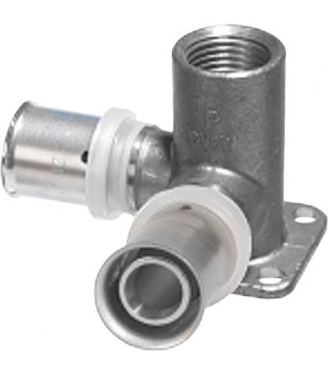 Raccord a sertir pour tube multicouche, coude mural double, etame, 16x2-1/2"-16xmm, h 52mm