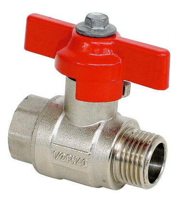 Vanne a boisseau spherique avec poignée papillon, filet fem/mâle 3/4" PN40 laiton nickele